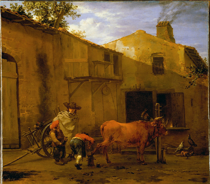 《史密斯鞋和牛》卡雷尔·杜雅尔丹(Karel Dujardin) 的画作-A Smith shoeing an Ox