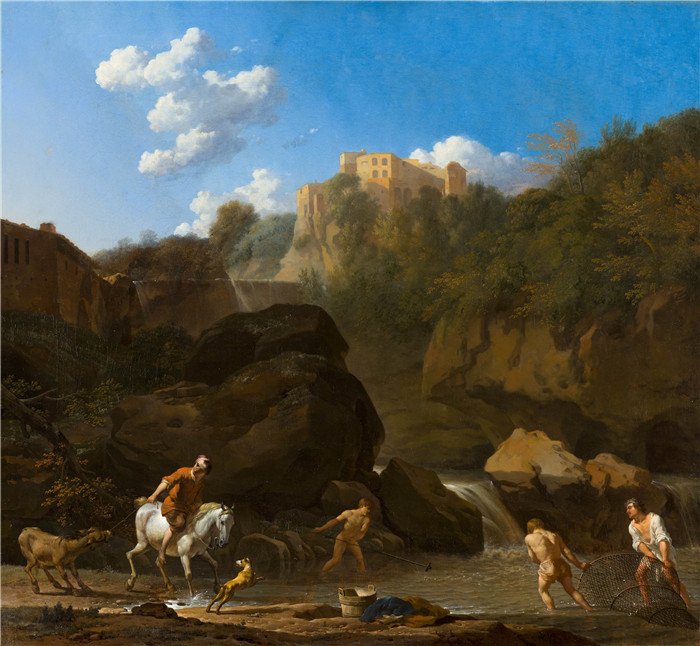 《蒂沃利瀑布》卡雷尔·杜雅尔丹（Karel Dujardin） 的画作-The Waterfalls at Tivoli