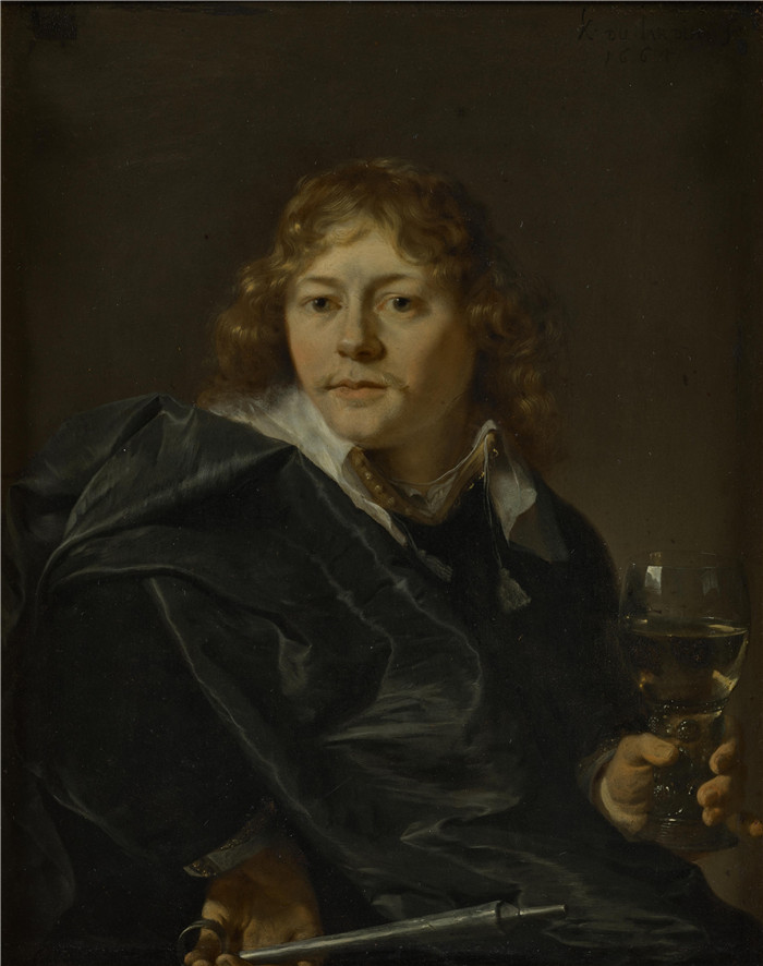 《葡萄酒品尝中的年轻人的肖像》卡雷尔·杜雅尔丹(Karel Dujardin) 的画作