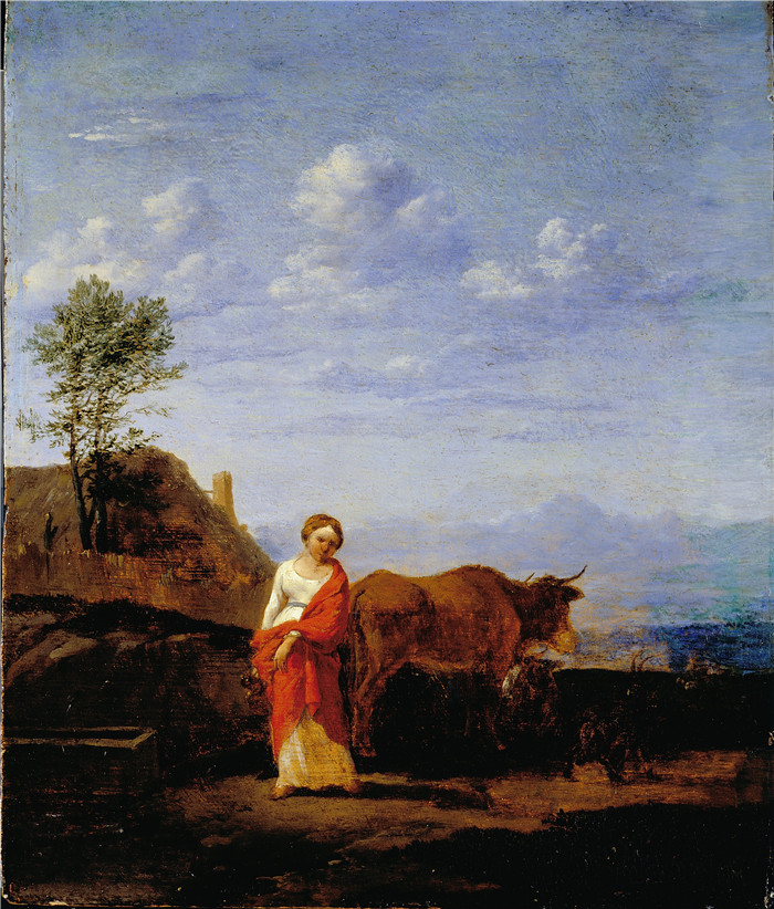 《路上有牛的女人》卡雷尔·杜雅尔丹(Karel Dujardin) 的画作- A Woman with Cows on a Road