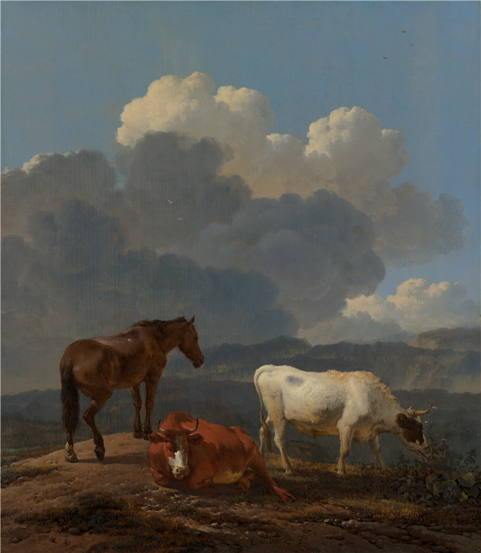 《意大利风景与牛》卡雷尔·杜雅尔丹(Karel Dujardin) 的画作-Italianate Landscape with Cattle