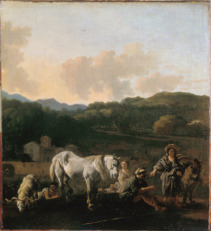 《农民和白马》卡雷尔·杜雅尔丹(Karel Dujardin) 的画作- Peasants and a White Horse