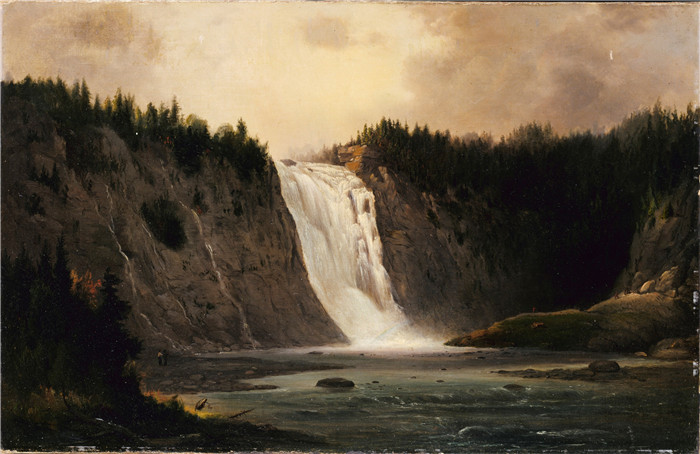 《莫雷西山瀑布》罗伯特·邓肯森（Robert S.Duncanson）画作- Waterfall Mont Morency 1864
