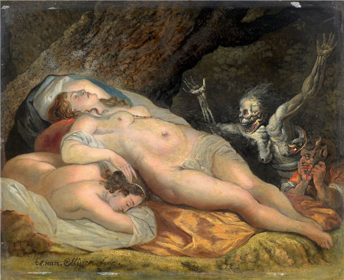 奥特马尔·埃利格（Ottmar Elliger） 的画作-两位沉睡中被噩梦困扰的女性