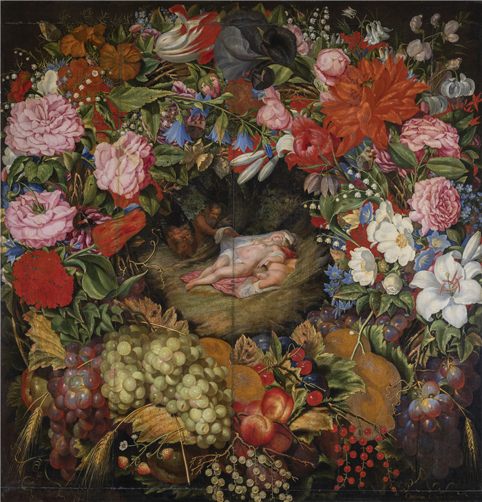 奥特马尔·埃利格（Ottmar Elliger） 的画作-中心装饰品以鲁本斯为背景