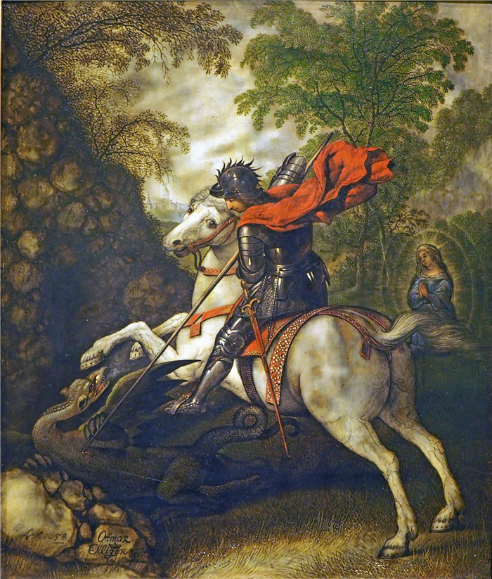 奥特马尔·埃利格（Ottmar Elliger） 的画作-圣乔治与龙战斗并解放公主