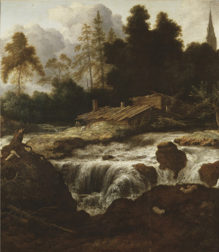 《瀑布景观》阿勒特·范·埃弗丁根(Allaert van Everdingen)作品-Landscape with a Waterfall