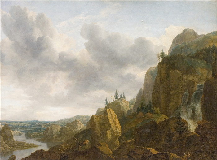 《北山瀑布景观》阿勒特·范·埃弗丁根(Allaert van Everdingen)作品- Northern Mountain Landscape with Waterfall