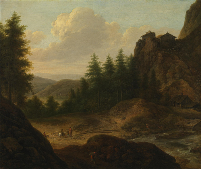 《山景与骑士》阿勒特·范·埃弗丁根(Allaert van Everdingen)作品-Gebirgslandschaft mit Reitern