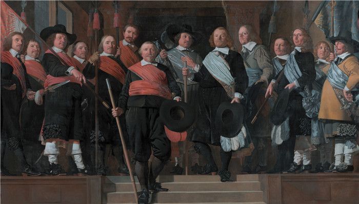 《旧民兵的军官和旗手》凯撒·范·埃弗丁根（Caesar van Everdingen）画作-Officers and standard-bearers of the Old Militias