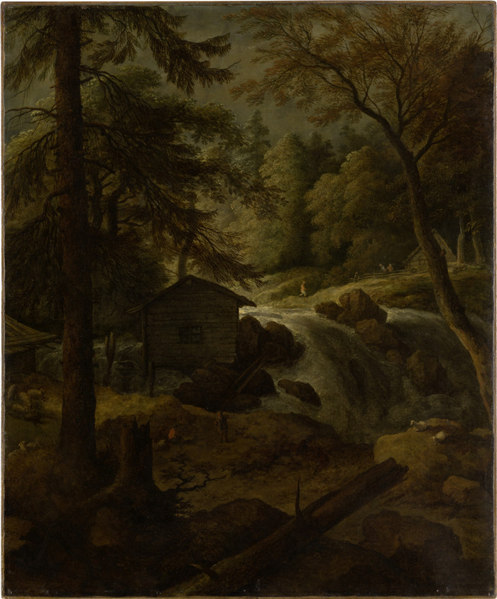 《挪威溪流上的水磨景观》阿勒特·范·埃弗丁根(Allaert van Everdingen)作品-Norwegian Landscape with Watermill on a Stream