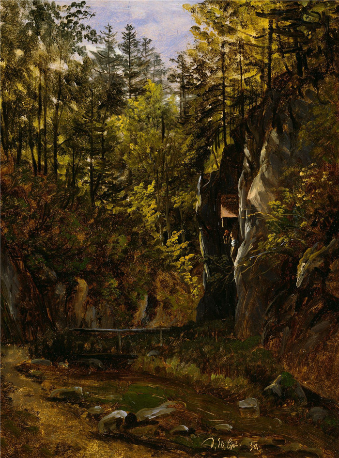 《带祭坛的森林之路》托马斯·费恩利（Thomas Fearnley）画作-A Forest Road with an Altar