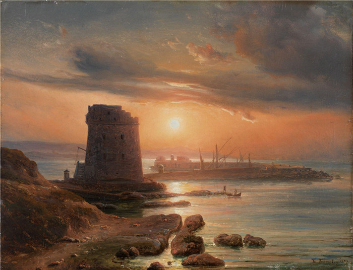 《阿格里真托港口》托马斯·费恩利(Thomas Fearnley)画作-The Harbour in Agrigento
