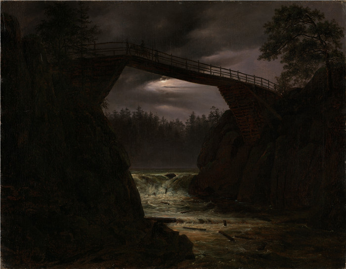 《阿伦达尔城外的霍格桥》托马斯·费恩利(Thomas Fearnley)画作-The Bridge of Hauge outside Arendal