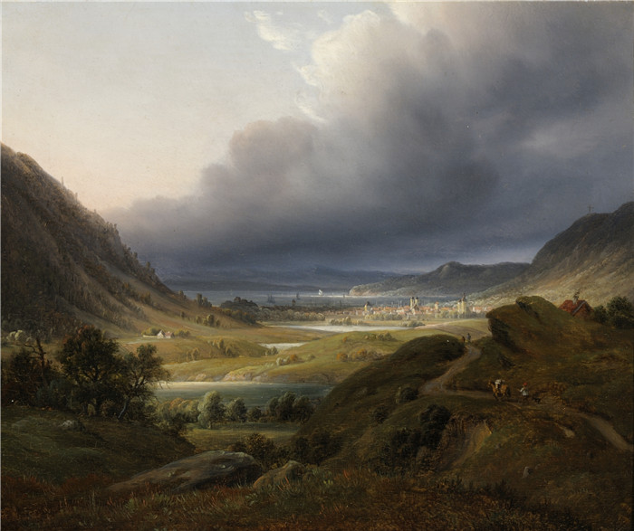 《从自然岛看卑尔根》托马斯·费恩利（Thomas Fearnley）画作-Bergen seen from Natlandshøyden