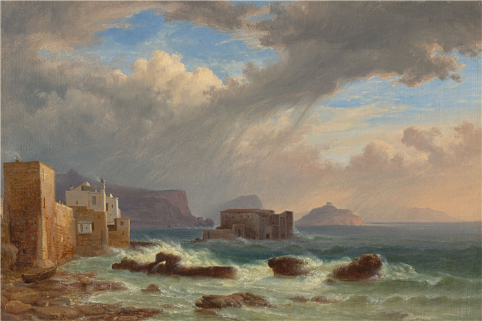 《波祖利湾风暴》托马斯·费恩利（Thomas Fearnley）画作-Tordenvær over Pozzuoli-bukten (1833)
