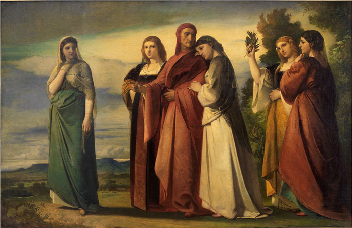 《但丁和拉文纳的高贵女人》安塞尔姆·费尔巴哈(Anselm Feuerbach)画作-Dante und die edlen Frauen von Ravenna
