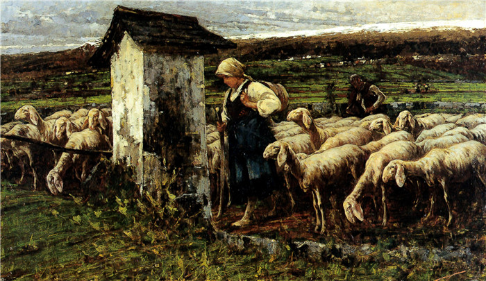 弗朗切斯科·菲利皮尼 (Francesco Filippini) 的画作-格雷格·维斯佩罗Sosta Gregge Vespero 1891