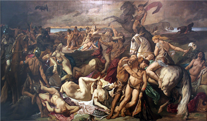 《亚马逊战役》安塞尔姆·费尔巴哈（Anselm Feuerbach）画作- 1873 Amazonenschlacht anagoria