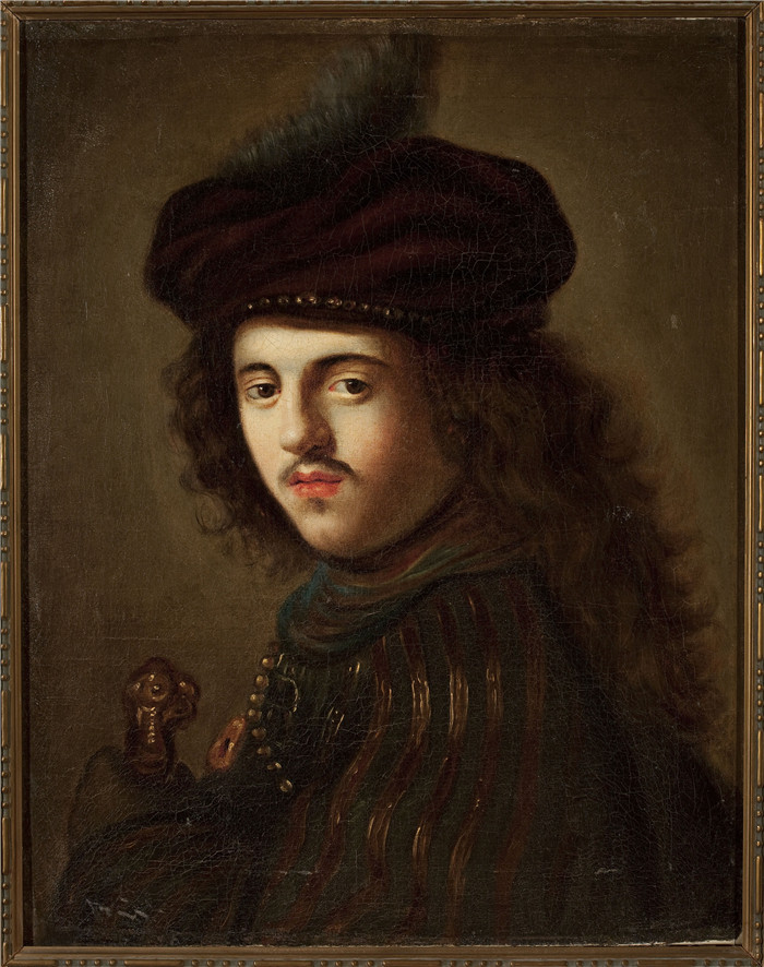 《穿着贝雷特的年轻人的肖像》戈弗特·弗林克（Govert Flinck）画作-Portrait of a young man in a beret