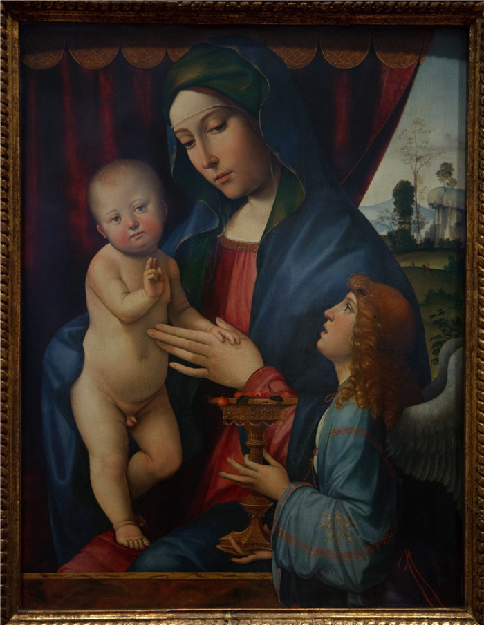 弗朗切斯科·弗朗西亚（Francesco Francia）画作-麦当娜，孩子与天使