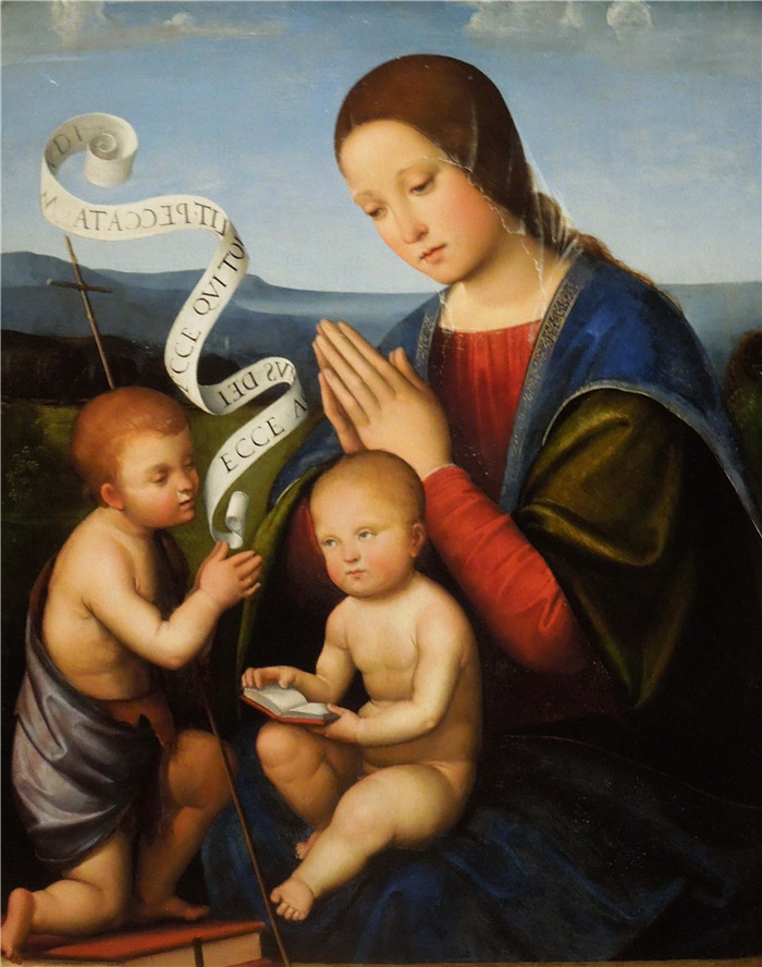 《圣母和圣约翰的孩子》弗朗切斯科·弗朗西亚（Francesco Francia）画作- The Virgin and Child with St John
