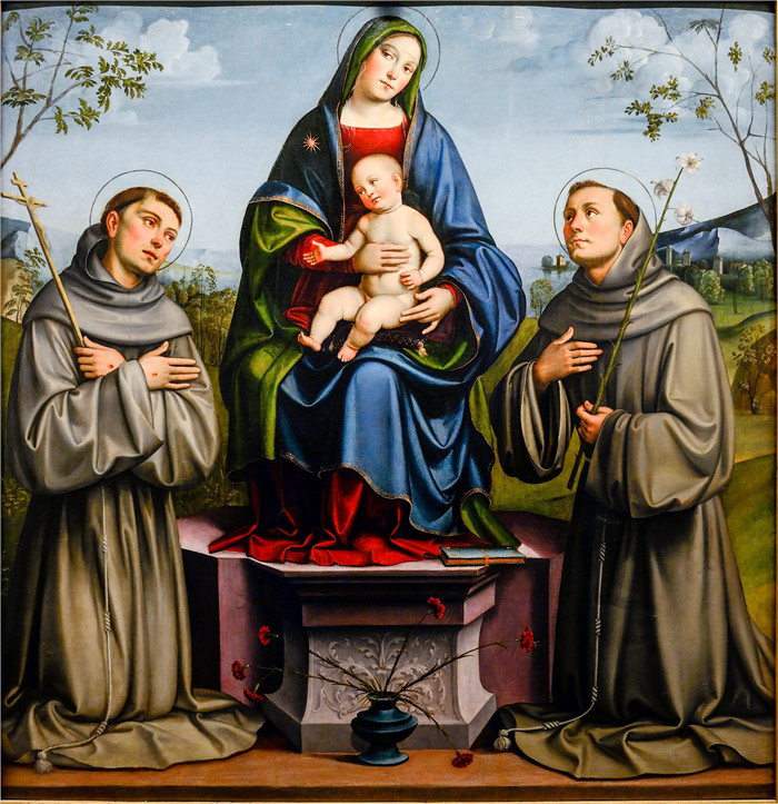 弗朗切斯科·弗朗西亚（Francesco Francia）画作-麦当娜与孩子和圣弗朗西斯和安东尼