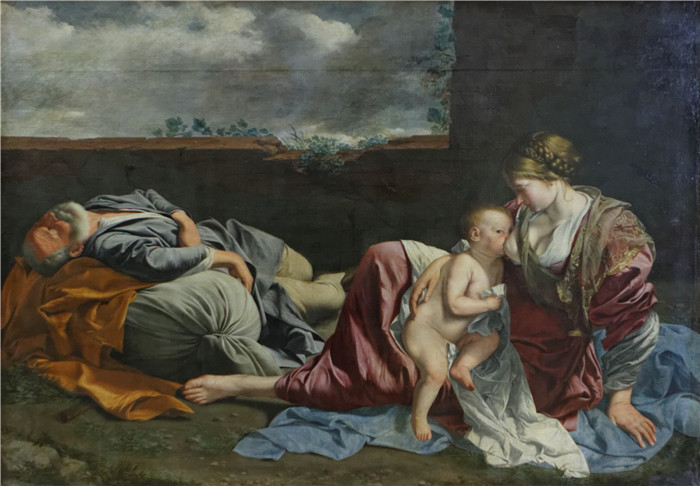 奥拉齐奥·真蒂莱斯基(Orazio Gentileschi)的画作-逃离埃及期间的圣家安息