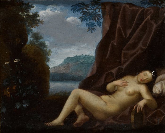 杜桑·盖尔顿（Toussaint Gelton）的画作-戴安娜留下了超越的风景Diana resting with a landscape beyond,
