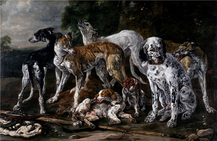《追逐中的猎犬休息》扬·菲特（Jan Fyt）画作-Hounds Resting from the Chase