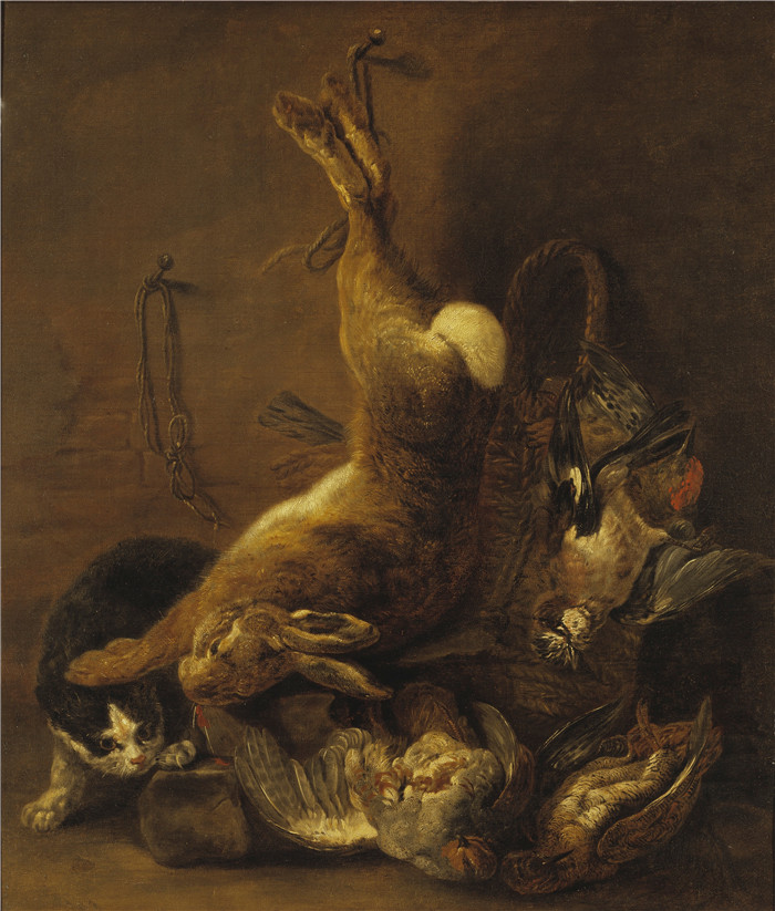 《猫与静物》扬·菲特(Jan Fyt)画作-Cat and Still Life with Game (Jan Fyt)