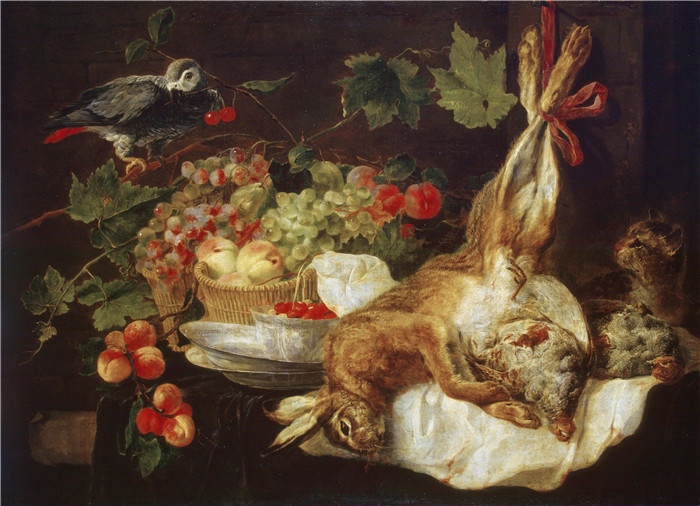 《野兔、水果和鹦鹉》扬·菲特（Jan Fyt）画作-Hare, Fruit, and Parrot