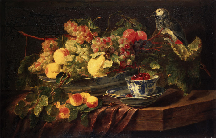 《水果和鹦鹉》扬·菲特（Jan Fyt）画作-Still Life with Fruit and Parrot
