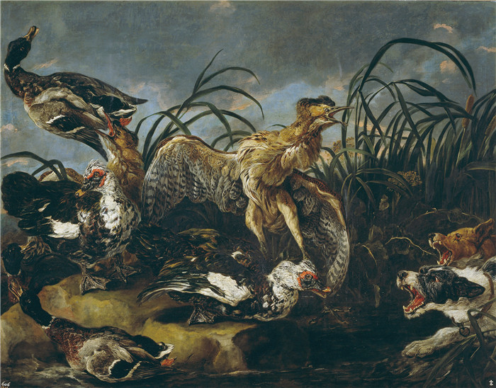 《鸭子和野鸭》扬·菲特（Jan Fyt）画作-Ducks and moorhens