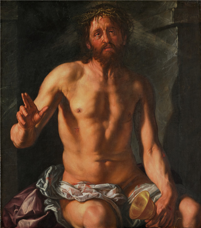 亨德里克·戈尔齐乌斯（Hendrik Goltzius）-拿着圣杯的悲伤之人Man of Sorrows with a Chalice (Christ as Redeemer)