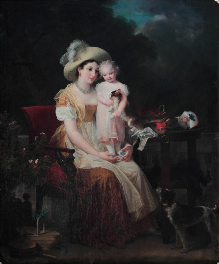 《一个坐着的女人》玛格丽特·热拉尔（Marguerite Gérard）的画作-Une femme assise tenant une jeune fille sur ses genoux