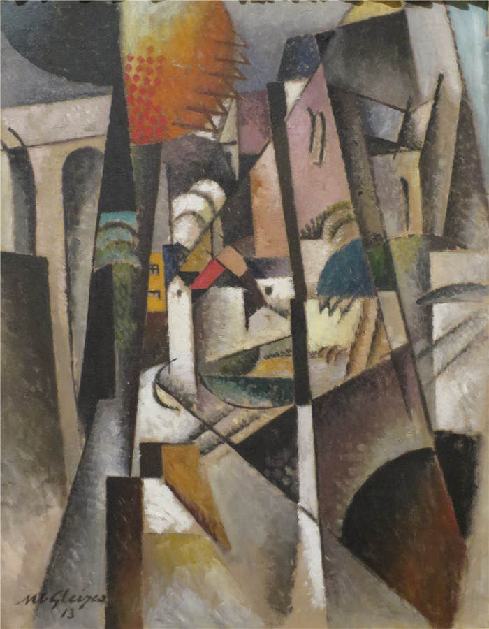 《风景》阿尔伯特·格列玆（Albert Gleizes）的画作-'Landscape' by   1913, oil on canvas
