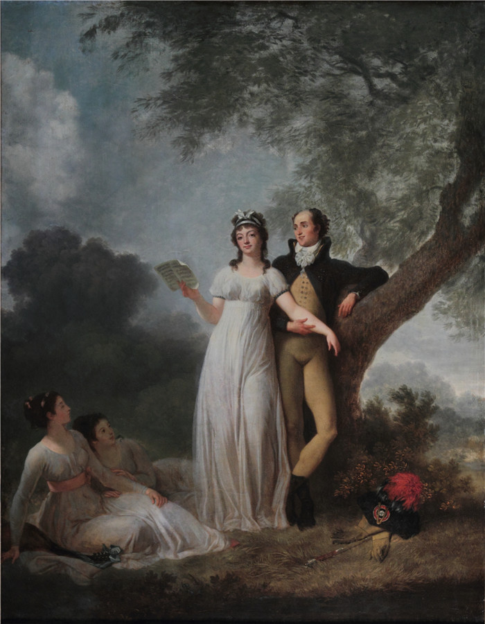 《公园里的四个人》玛格丽特·热拉尔（Marguerite Gérard）的画作- Quatre personnage dans un parc