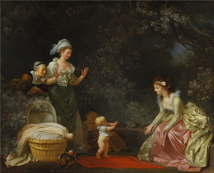 《第一步》玛格丽特·热拉尔（Marguerite Gérard）的画作-（Jean-Honore Fragonard and Marguerite Gerard） The First Steps