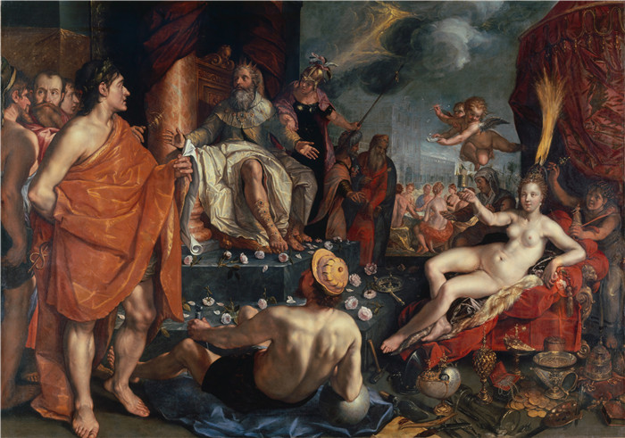 亨德里克·戈尔齐乌斯（Hendrik Goltzius）-赫尔墨斯向厄庇墨透斯国王赠送潘多拉