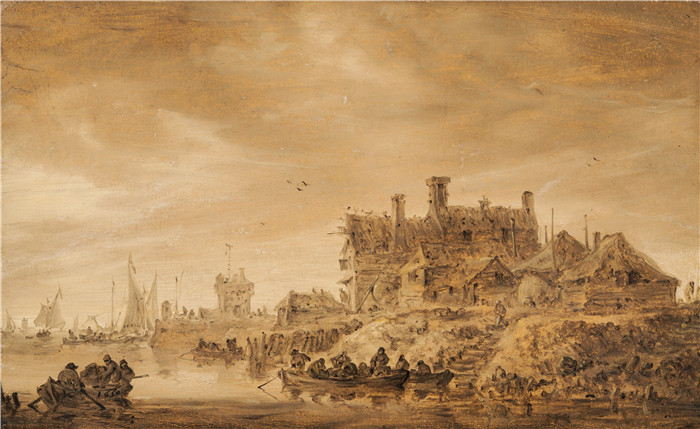 《海岸风光》范·高恩(Jan van Goyen)画作-Coast Scene