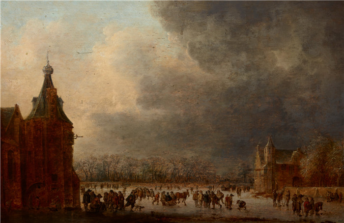 范·高恩(Jan van Goyen)画作-在溜冰场At the Rink