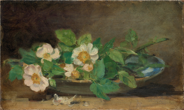 伊娃·冈萨雷斯（Eva Gonzalès）-白色花朵的静物