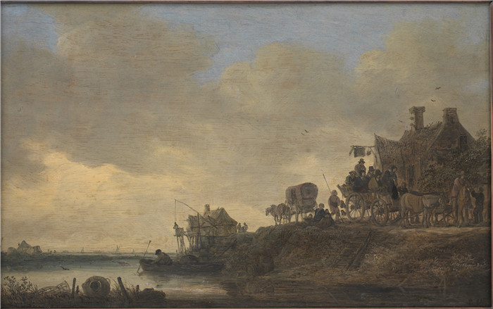 《河景与天鹅宿舍》范·高恩(Jan van Goyen)画作-Flodlandskab med værtshuset Svanen , 1646