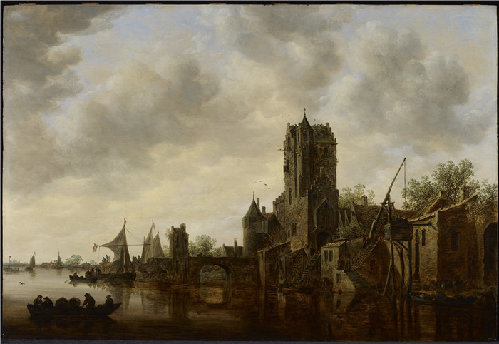 《河景》范·高恩(Jan van Goyen)画作-River Landscape with the Pellecussen Gate near Utrecht