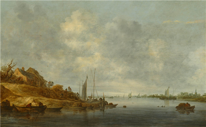 《河景与船》范·高恩(Jan van Goyen)画作-Flusslandschaft mit Booten 1640