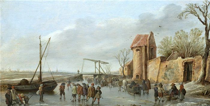 《冰上的场景》范·高恩(Jan van Goyen)画作-A Scene on the Ice