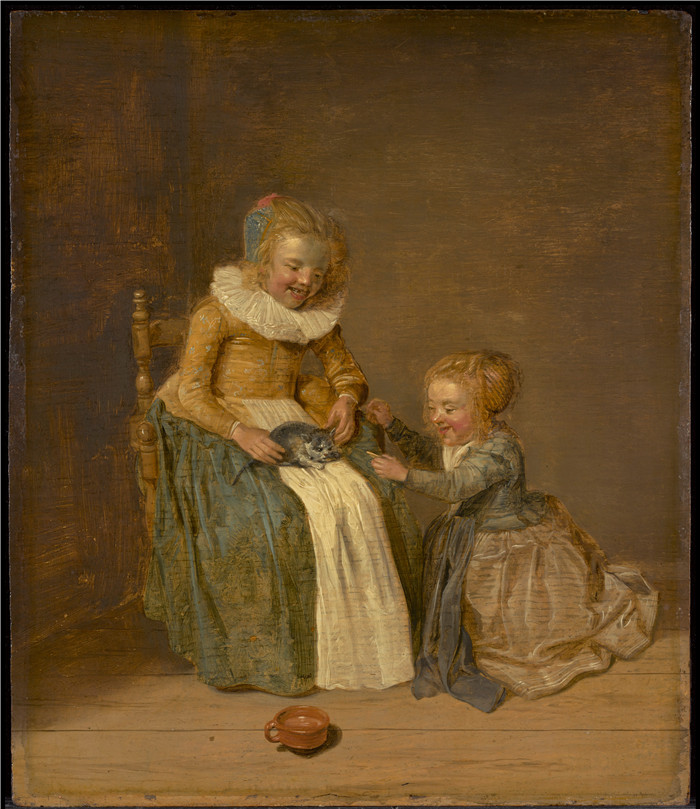 《带猫的孩子》德克·哈尔斯（Dirck Hals）的画作-Children with a Cat