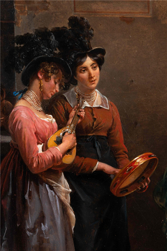 Hortense Haudebourt-Lescot画作-艺术家和丈夫在婚礼旅行中的自画像（细节，音乐家）