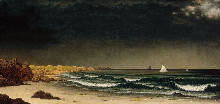 《临近风暴-纽波特附近的海滩》马丁·约翰逊·海德（Martin Johnson Heade）画作